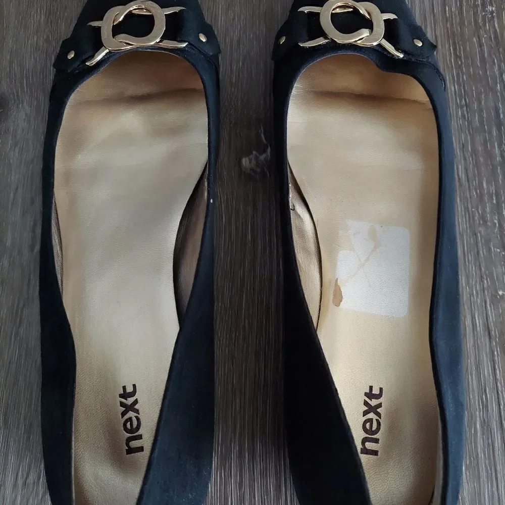 Next Black Suede Flats with Gold Accents 9